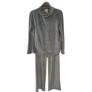 Softies Gray Lounge Velour Set Funnel Neck Wide Leg Pants Comfy Small Cozy Core